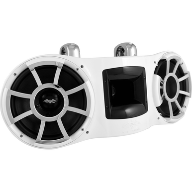 REV 410 W-FC V2 | Revolution Series Dual 10″ White Tower Speaker With TC3 Fixed Clamps For Tube Diameter 1 7/8” To 3”