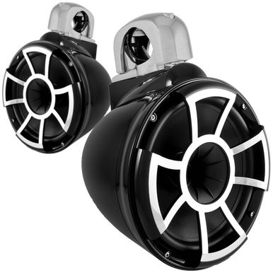 REV 10 B-FC SA V2 | Revolution Series 10″ Black Tower Speakers With Silver Aluminum Fixed Clamps For Tube Diameter 1 7/8” To 3”