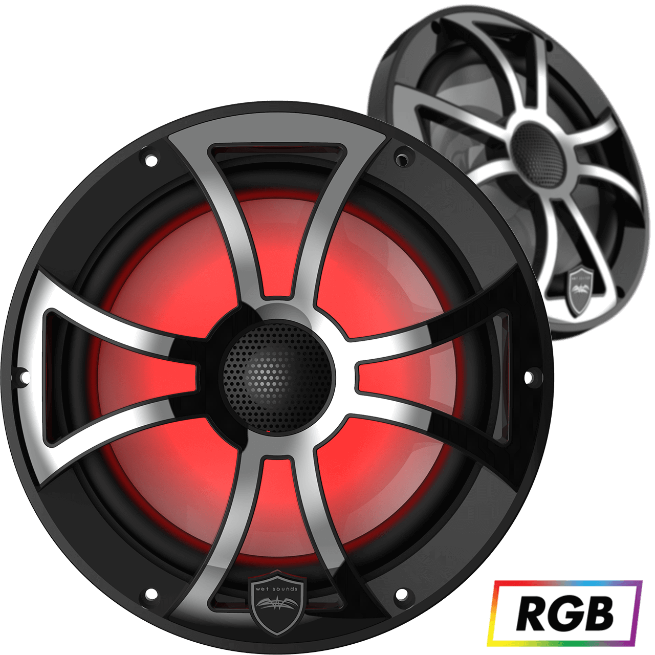 REVO 8-XS-B-SS Black XS / Stainless Overlay Grille 8” Coaxial Speakers (pair)