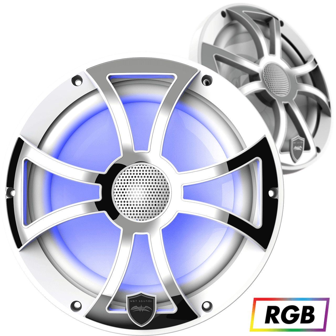 REVO 8-XS-W-SS White XS / Stainless Overlay Grille 8” Coaxial Speakers (pair)