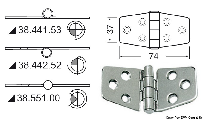 Hinge Standard Pin 74×37 mm Part No: 38.441.54