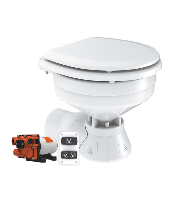 Model -SFMTE2-04-24V-SEAFLO Quiet Flush Electric Toilet-Seawater(Compact)